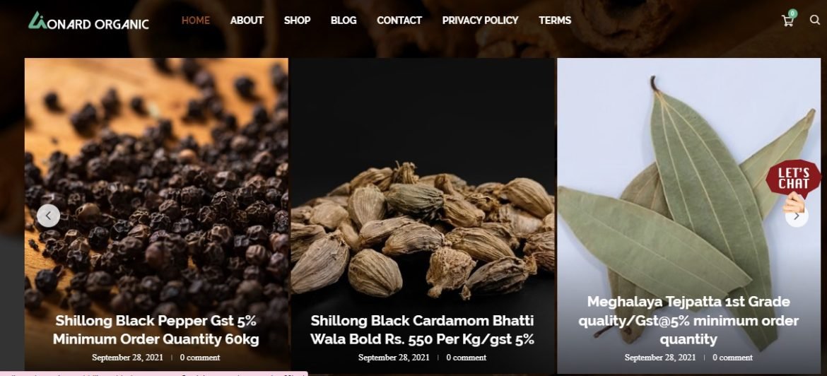 Organic Products and Spices Ecommerce Website - SEO, Spices Wholesaler & Supplier Shillong North East Lionard Organic Meghalaya Lakadong